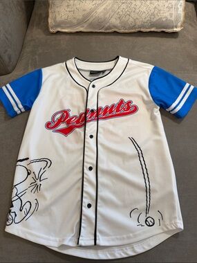 Peanuts White Blue Red Baseball Jersey